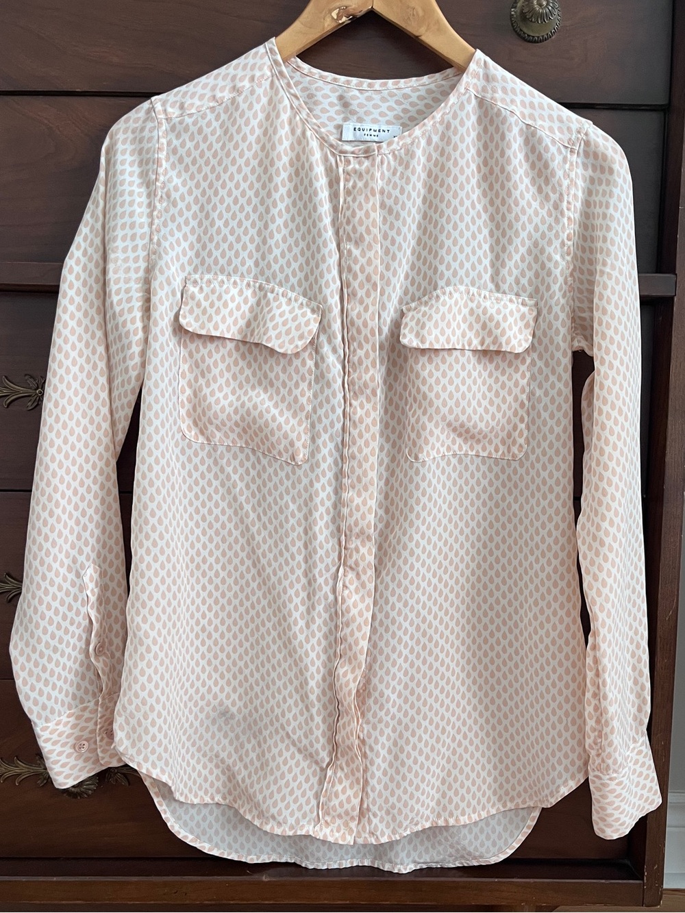 Equipment Pink Rain Drop Print Button-Front Silk Blouse